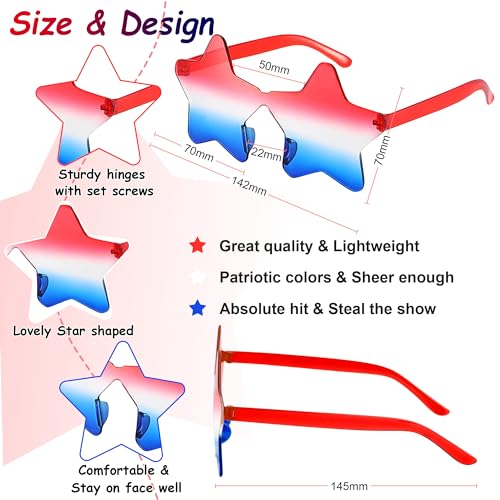 ILHSTY 2 Pair Star Sunglasses for Women Men, Patriotic Rimless Star Shaped Sunglasses USA Red White Blue Accessories for Memorial Day 4th of July Beach Pool Birthday Party Favor (Red White Blue) - Image 3