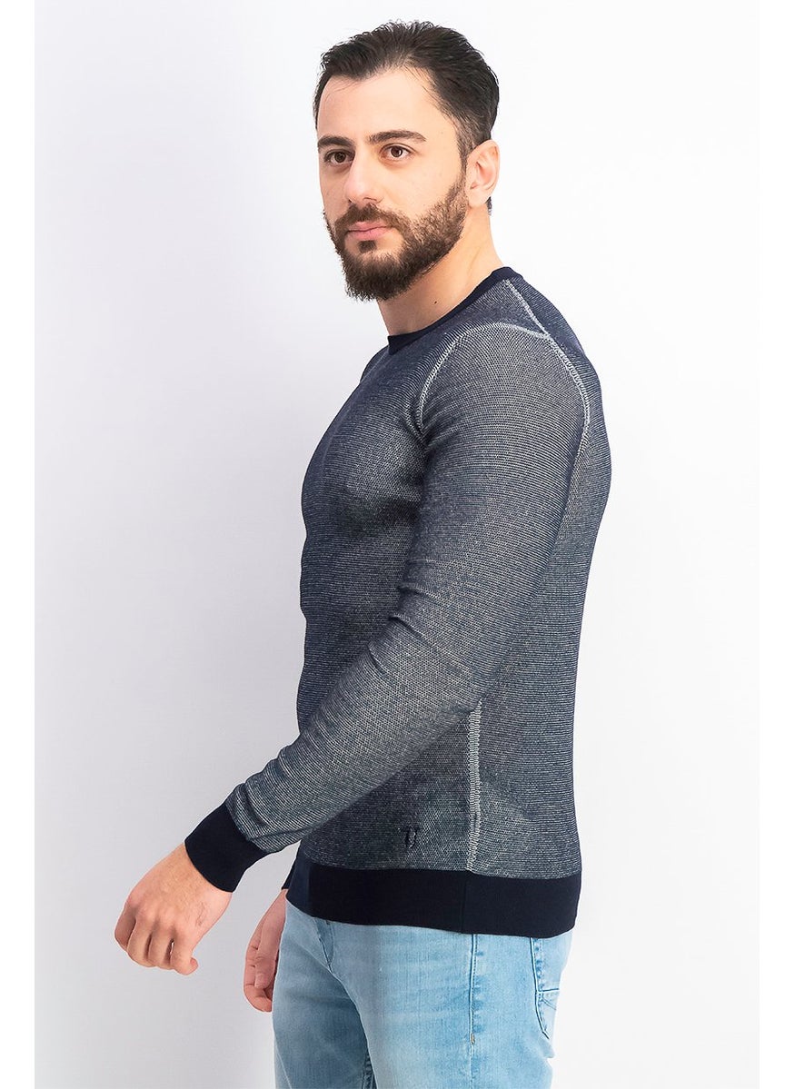 TRUSSARDI JEANS - Men Knitted Round Neck Long Sleeve Sweater, Navy Blue - Image 1