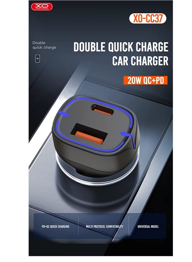 XO CC37 20W PD+QC Quick Charger Dual USB Fast Charging Car Power Adapter for 13 Pro/13 Pro Max/13/13 mini/12 Pro Max/11Pro Max, ,Galaxy S20 S10,etc. (White) - Image 4