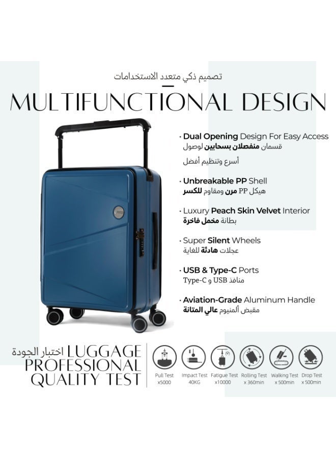 TEREPLUS® Carry On 20-inch Luggage Travel Suitcase with Dual Front Open Laptop Compartment Wide Handle Silent Wheels USB Port Charging - Image 2