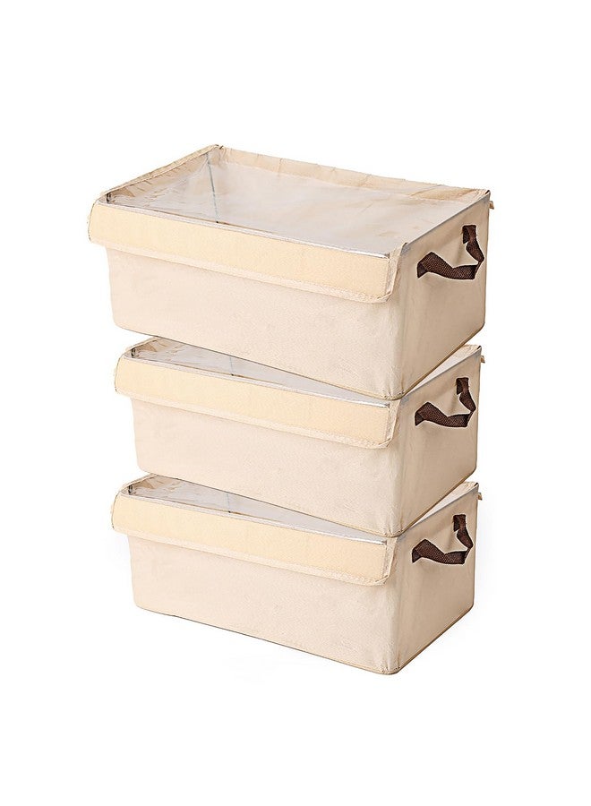 HOUSE OF QUIRK House of Quirk Durable Linen Closet Organizers and Foldable Flip Storage Baskets, Rectangle Storage Boxes for Pants, Jeans, Shirt, Sweaters,Socks (Pack 3, Beige) - Image 1