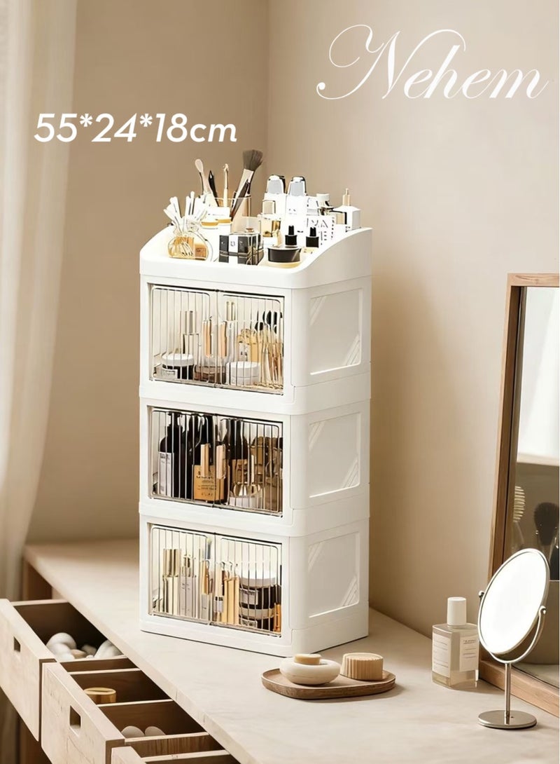 nehem Foldable Makeup small organizer & Perfume Organizer - Large Capacity Home Pharmacy Storage Box, Dust-Proof Desktop Organizer for Lipstick, Masks, Jewelry | Space-Saving Cosmetic & Accessories Holder - Image 1