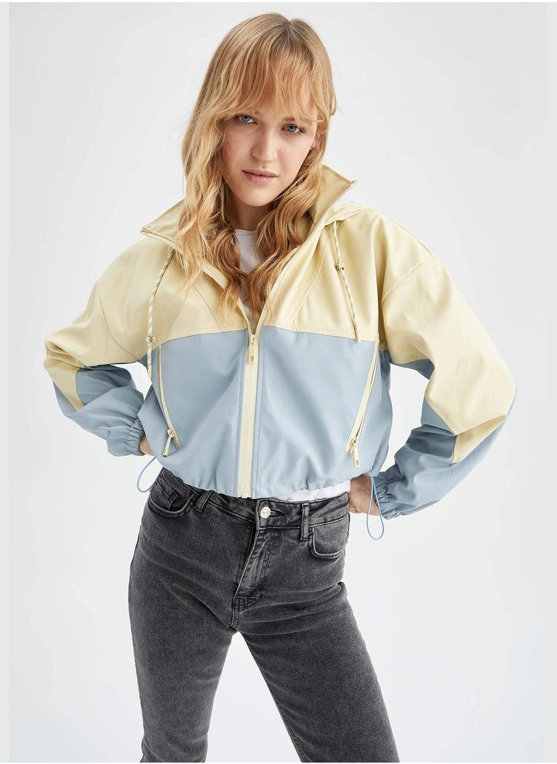 DeFacto - Long Sleeve Colour Block Front Zip Raincoat - Image 1