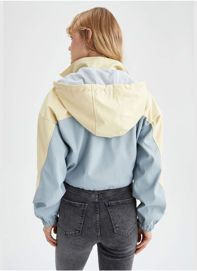 DeFacto - Long Sleeve Colour Block Front Zip Raincoat - Image 1