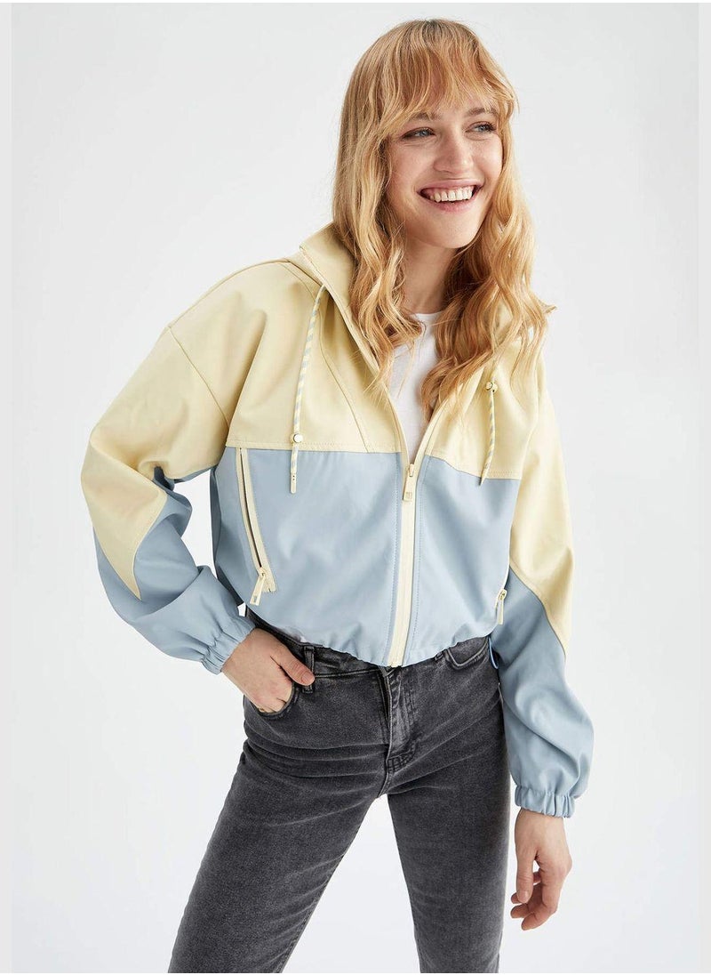 DeFacto - Long Sleeve Colour Block Front Zip Raincoat - Image 1