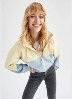 Long Sleeve Colour Block Front Zip Raincoat