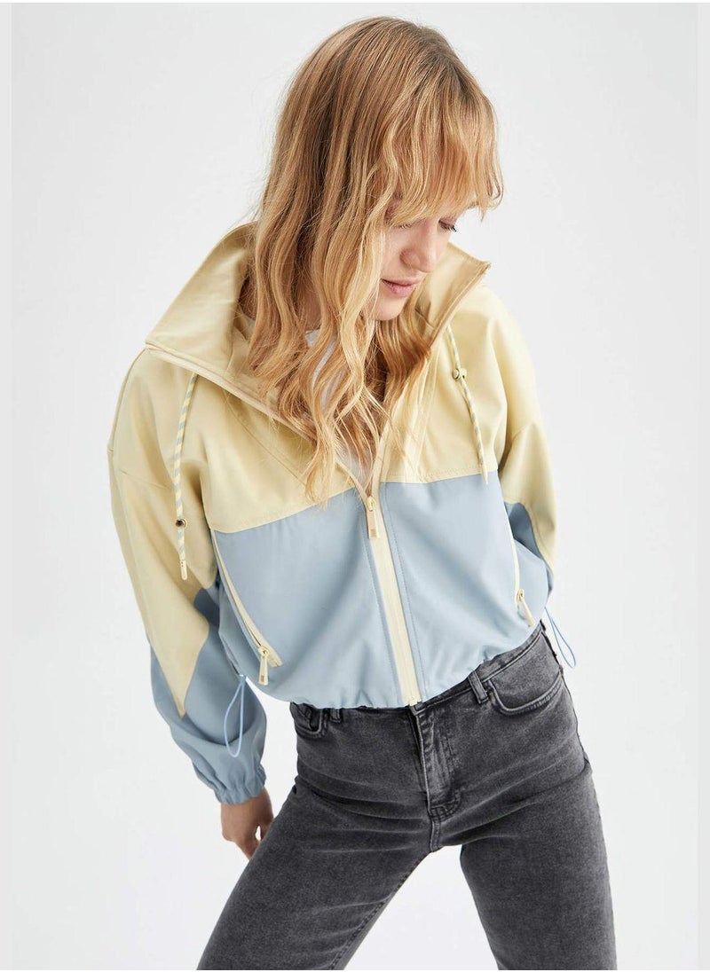DeFacto - Long Sleeve Colour Block Front Zip Raincoat - Image 1
