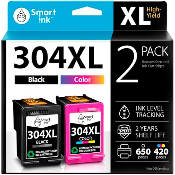 REMANUFACTURED INK CARTRIDGES REPLACEMENT FOR HP 304XL 304 XL HIGH YIELD 2 PACK (BLACK & COLOUR) FOR DESKJET 2620 2625 2630 2635 2655 3700 3720 3730 3755 ENVY 5010 5010 5020 052 - Image 1