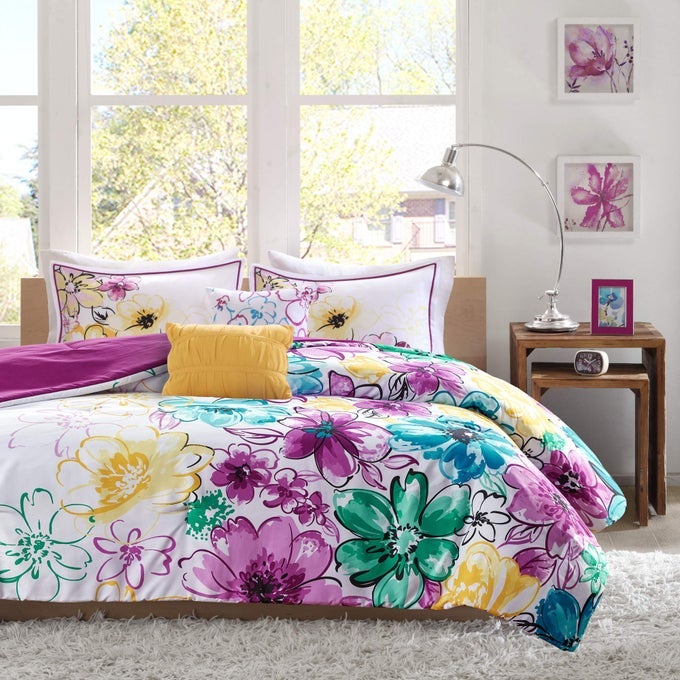 COMFORTER SET VIBRANT FLORAL DESIGN TEEN BEDDING FOR GIRLS BEDROOM MATHCING SHAM DECORATIVE PILLOW FULLQUEEN OLIVIA BLUE