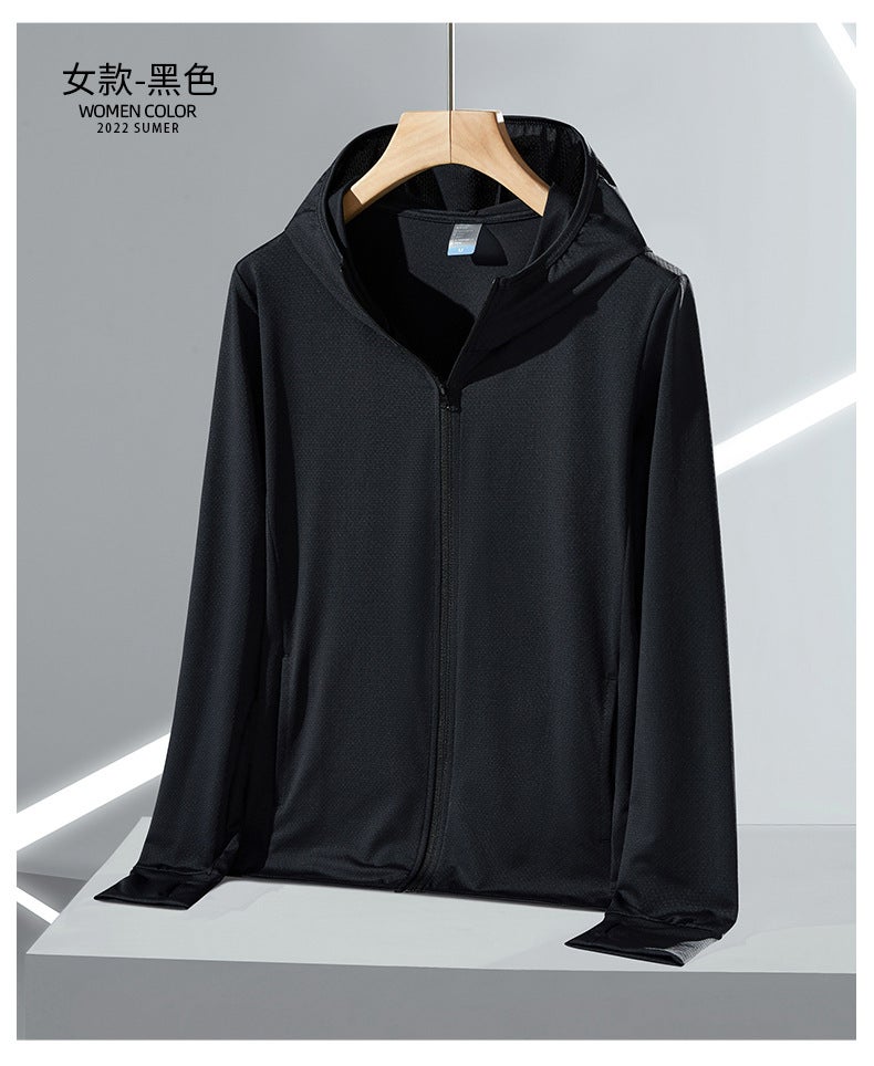 Generic Summer Hooded Sunproof Jacket UPF50+ Ultralight Ice Silk Female-black [basic style]