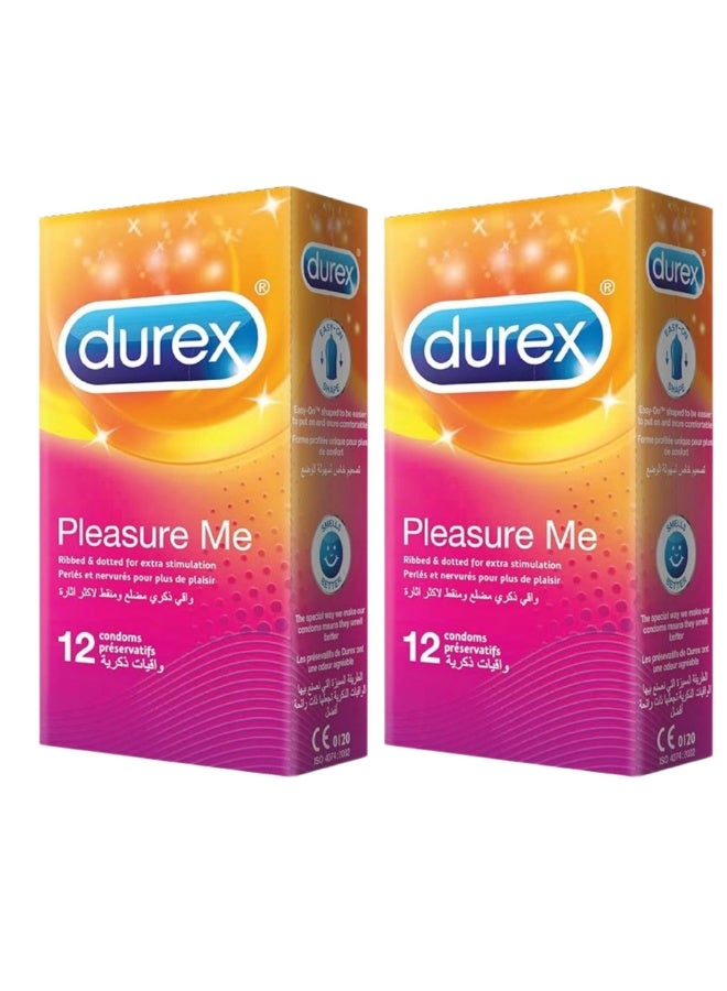 Durex Play Durex Pleasure Me Condoms, Ribbed & Dotted - Pack of 2 (12 Pieces Per Pack) - Image 1