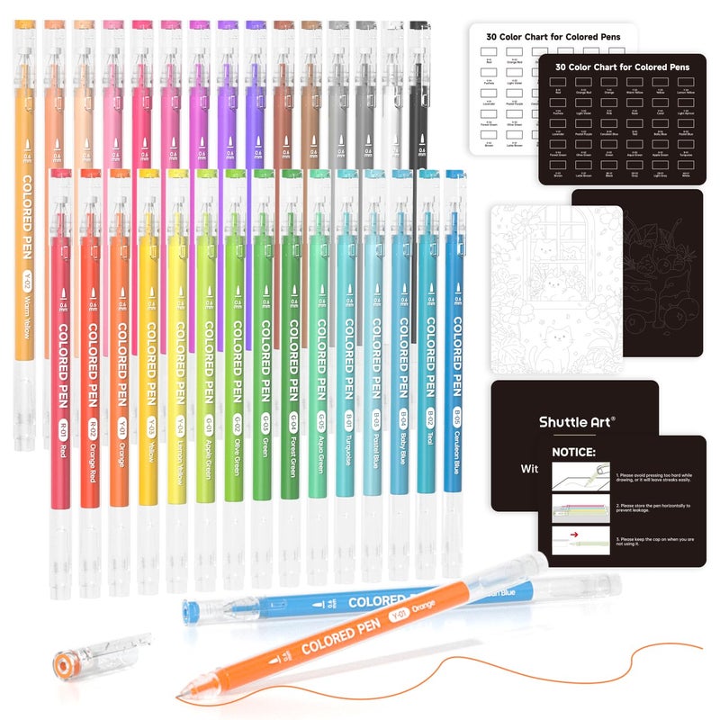 Shuttle Art 30 Colors Cute Journal Pens 06mm Fine Point Colored Gel Pens for Black Paper Adult Coloring Writing Drawing Journaling Note Taking School Office Home - Image 2