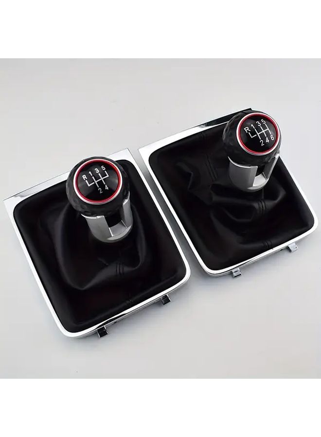 Black 5 Speed Gear Shift Knob with Boot Gaiter For VW Passat B6 - Image 1