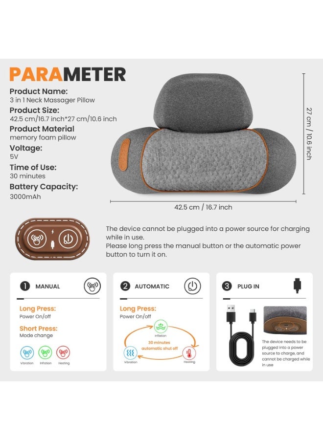 Bukela 3 in 1 Neck Massager Pillow with Heat, Cervical Massager Pillow, Neck Traction Shoulder Corrector Cervical Traction for Pain Relief Deep Tissue,Therapillow for Neck Hump - Image 4
