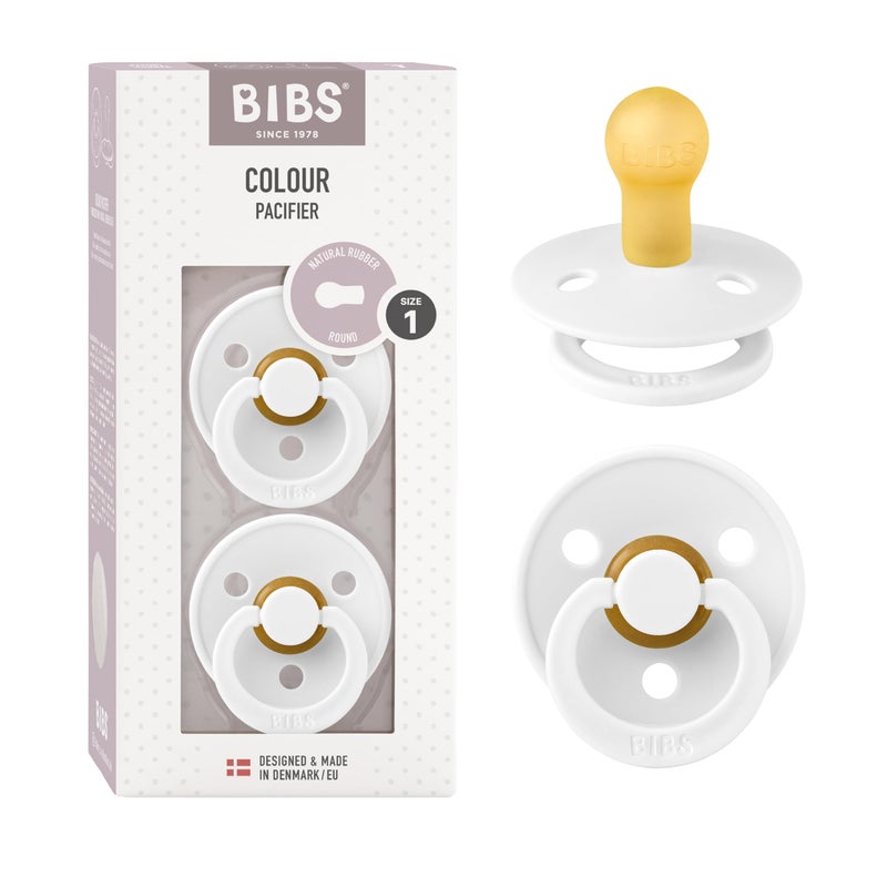 BIBS Pacifiers Colour Collection | Natural Rubber Baby Pacifier | Set of 2 BPA-Free Soothers | Made in Denmark | 6+ Months (Pack of 2) | White - Image 1