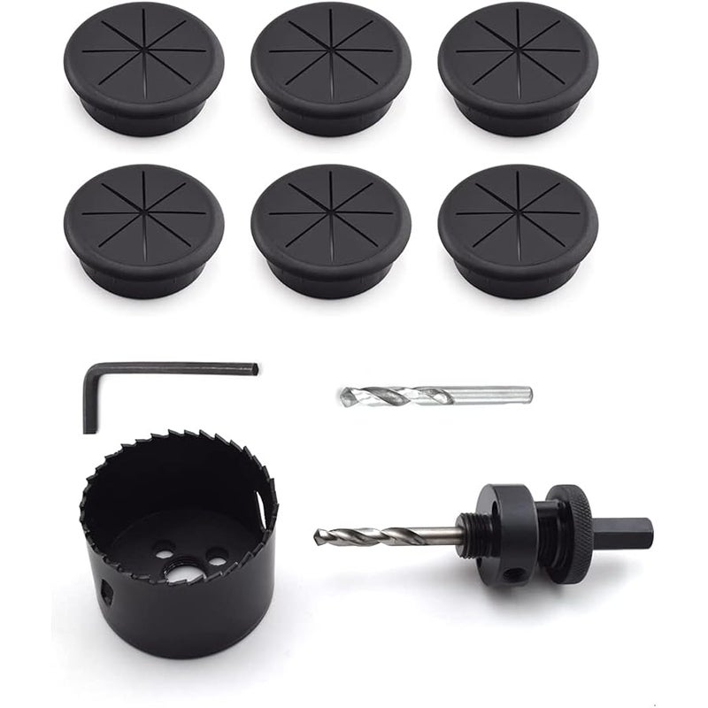 Aifeier ET Desk Grommet Hole Cover and Hole Saw Kit Desk Wire Cord Cable Hole Cover with Matching Bi-Metal Holesaw Drill Bits for Organizing Cords Cables on Office Equipment Computer, 2-3/8 Inch, 1 Set - Image 1