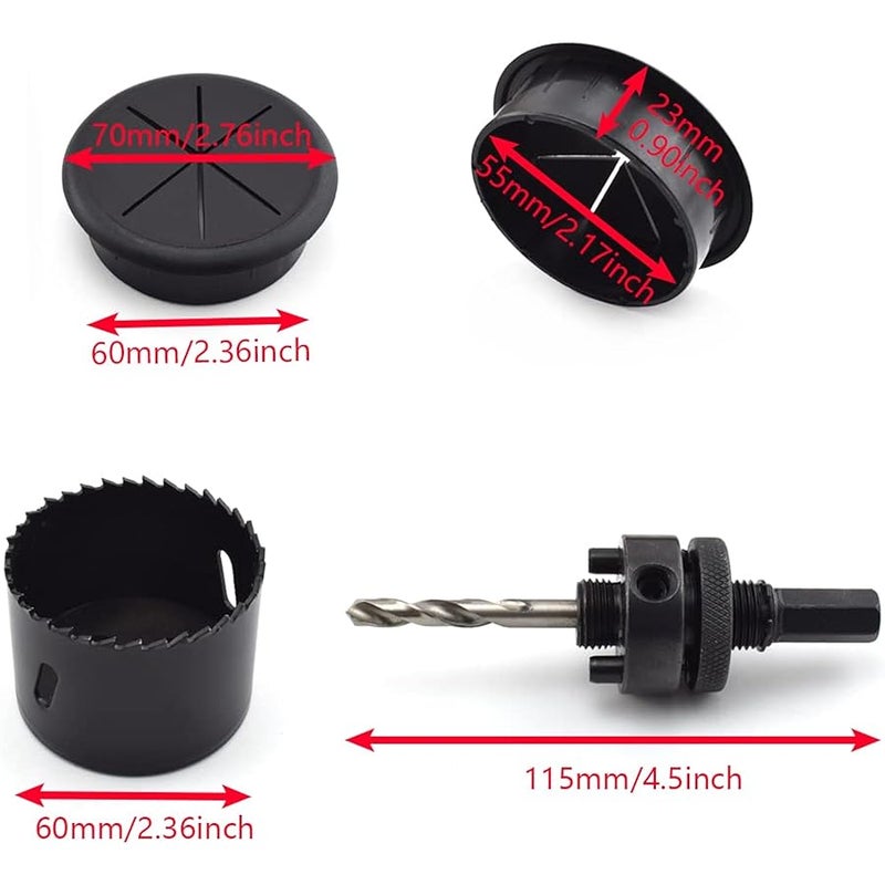 Aifeier ET Desk Grommet Hole Cover and Hole Saw Kit Desk Wire Cord Cable Hole Cover with Matching Bi-Metal Holesaw Drill Bits for Organizing Cords Cables on Office Equipment Computer, 2-3/8 Inch, 1 Set - Image 4