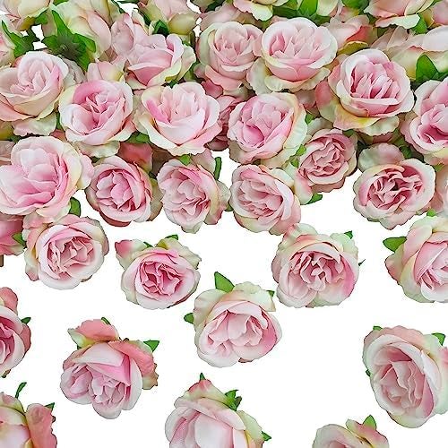 ATFL 2.2''Artificial Satin Rose Flower Heads,80Pcs Silk Rose Heads Bulk,Pink Rose Artificial Flowers Bulk,Artificial Stemless Rose Flower Heads for DIY Crafts Bouquet (80, Pink) - Image 2