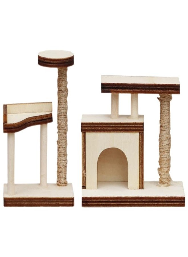 Vaguelly 2pcs Miniature Cat Trees Model for Doll House Furniture Wooden Accessories Scale Decor Unfinished Design Realistic Pet Room Layout - Image 1