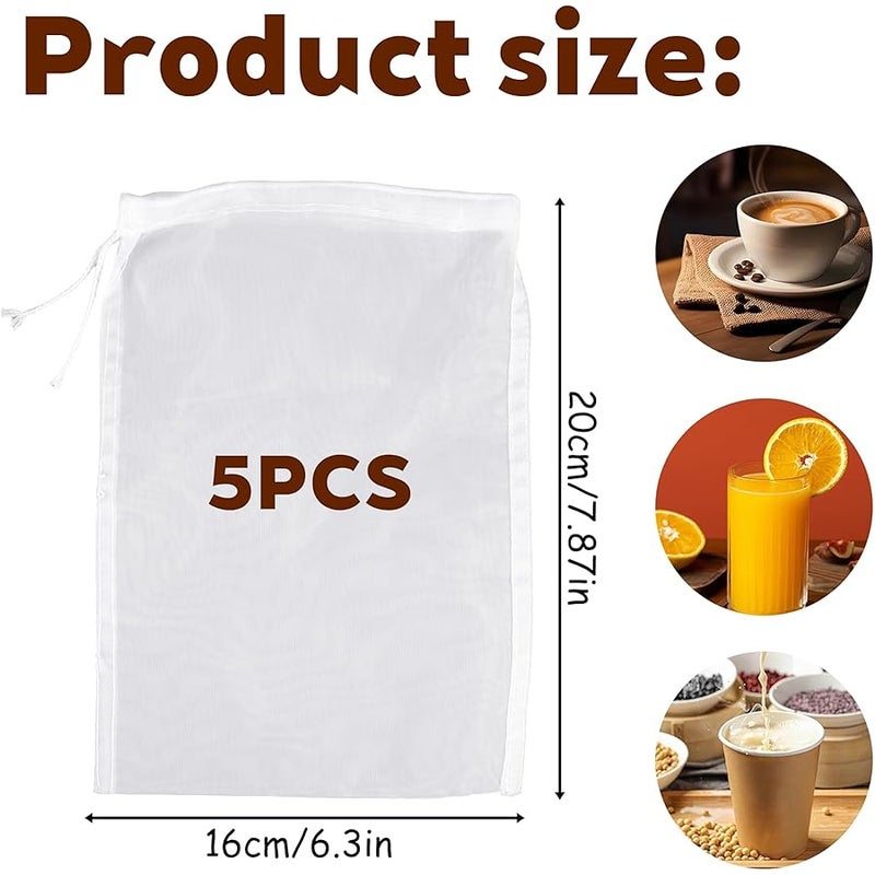 Aeaocvo 5 Pcs Nylon Brew Bags, Fine Mesh Brewing Bag Reusable Cold Brew Bags, 7.9 x 5.9 Inch Straining Bag for Beer, Wine, Cider, Mesh Strainer Steeping Bags - Image 2
