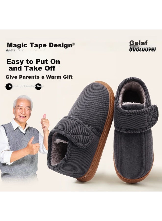 Guoluofei Men's Cotton Slippers For Middle-aged And Elderly With Thickened Warmth, Anti-slip Home Slippers For Autumn And Winter, Grey, Size 44-45 - Image 1