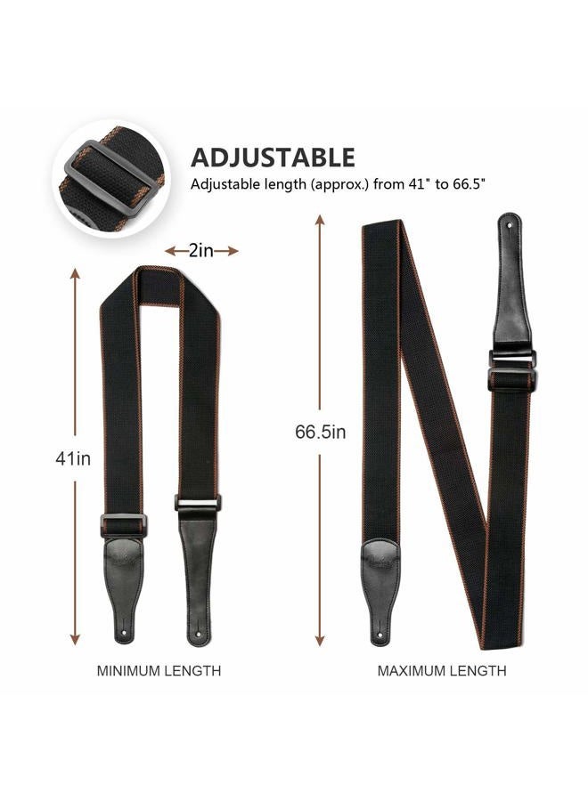 BestSounds Guitar Strap 100% Soft Cotton & Genuine Leather Ends Guitar Shoulder Strap With Guitar Strap Lock and Button Headstock Adaptor - Image 3