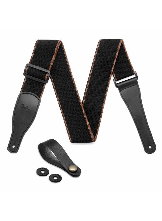 BestSounds Guitar Strap 100% Soft Cotton & Genuine Leather Ends Guitar Shoulder Strap With Guitar Strap Lock and Button Headstock Adaptor - Image 1