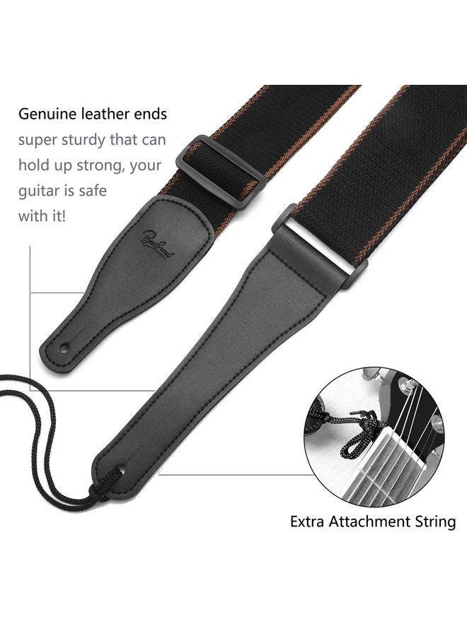 BestSounds Guitar Strap 100% Soft Cotton & Genuine Leather Ends Guitar Shoulder Strap With Guitar Strap Lock and Button Headstock Adaptor - Image 4