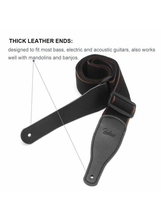 BestSounds Guitar Strap 100% Soft Cotton & Genuine Leather Ends Guitar Shoulder Strap With Guitar Strap Lock and Button Headstock Adaptor - Image 5