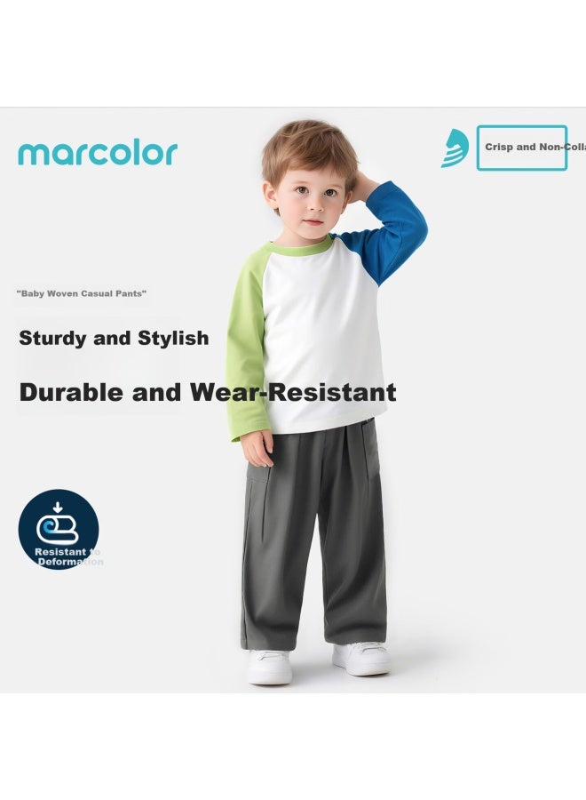 Marcolor Spring Boys' Pure Cotton Work Pants Casual Loose Straight Khaki 90 - Image 1
