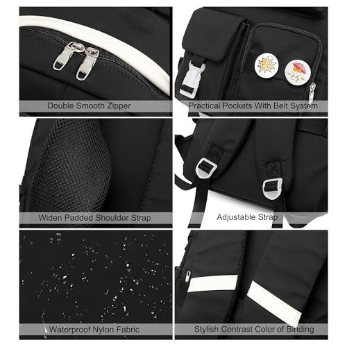Hidds Laptop Backpacks 15.6 Inch College Backpack Elementary Middle High School Bag Large Cute Bookbags Anti Theft Travel Back Pack Casual Daypack Kids Book Bag for Teens Girls Women Students (Black) - Image 5