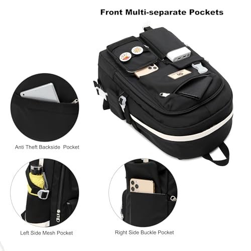Hidds Laptop Backpacks 15.6 Inch College Backpack Elementary Middle High School Bag Large Cute Bookbags Anti Theft Travel Back Pack Casual Daypack Kids Book Bag for Teens Girls Women Students (Black) - Image 4