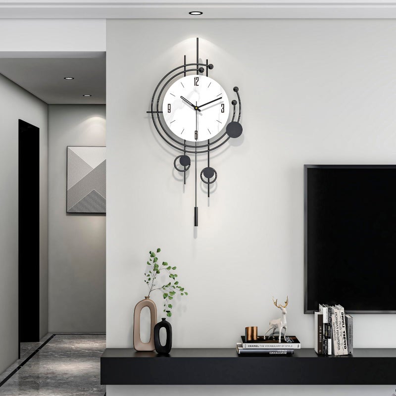 JTWALCLOCK Modern Wall Clock for Living Room Decor Large Decorative Metal Wall Clock with Pendulum 14 Inch Big Black Silent Unique Clock Battery Operated Non Ticking for Kitchen Office Bedroom - Image 2