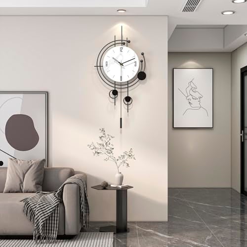 JTWALCLOCK Modern Wall Clock for Living Room Decor Large Decorative Metal Wall Clock with Pendulum 14 Inch Big Black Silent Unique Clock Battery Operated Non Ticking for Kitchen Office Bedroom - Image 3
