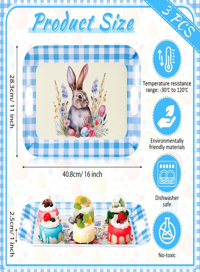 Tiangrid 3 Pack Easter Serving Trays and Platters 16 x 11 Inch Easter Bunny Plates Large Serving Platter Decoration for Food Dishes Charcuterie Board Rectangular Decor Tray Party Supplies(Blue) - Image 2