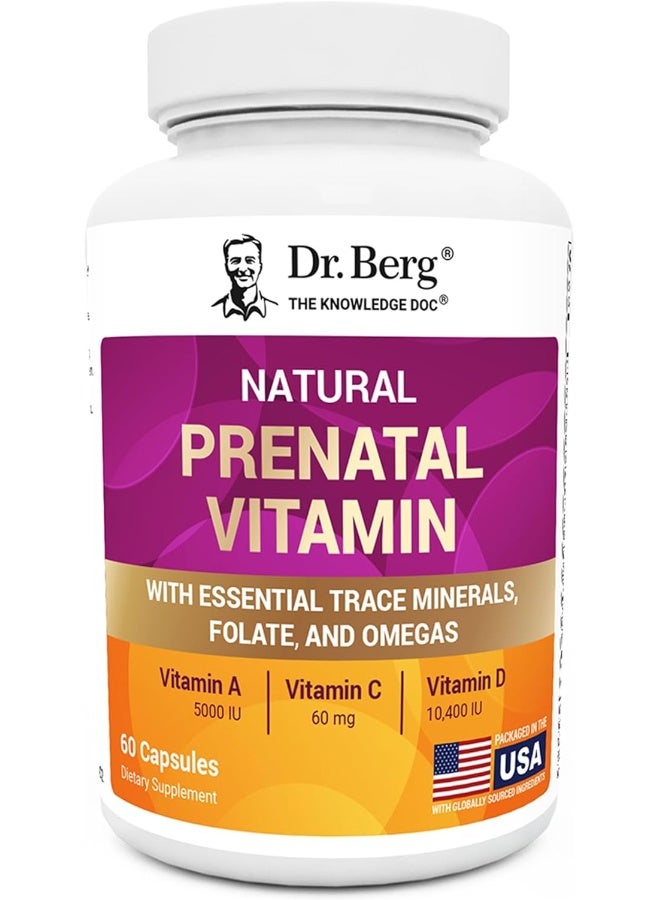 Dr. Berg Nutritionals Dr. Berg Natural Prenatal Vitamins for Women (Pregnant & Nursing) - Prenatal Vitamins with Folate, Vitamins, Minerals, Omegas, &11 Powerful Superfoods - Womens Prenatal Multivitamin - 60 Capsules - Image 1