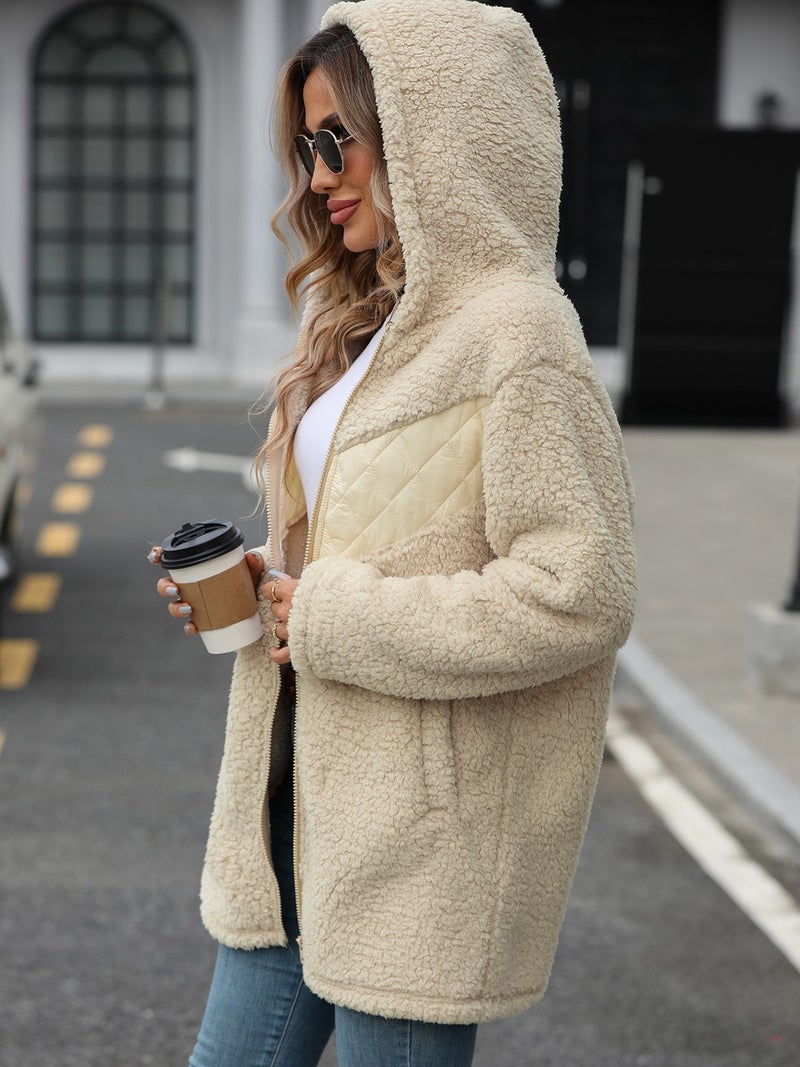Fleece Hooded Zip-Up Cardigan Mid-Length Loose Plush Coat - Image 2