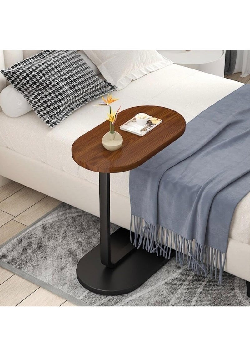 TRASSLE - C Shaped End Table, Small Wooden Sofa Side Table with Stable Metal Frame for Home, Office, Balcony and Small Spaces, Outdoor ＆ Indoor Tea Table, Modern Simple Nightstand - Image 1