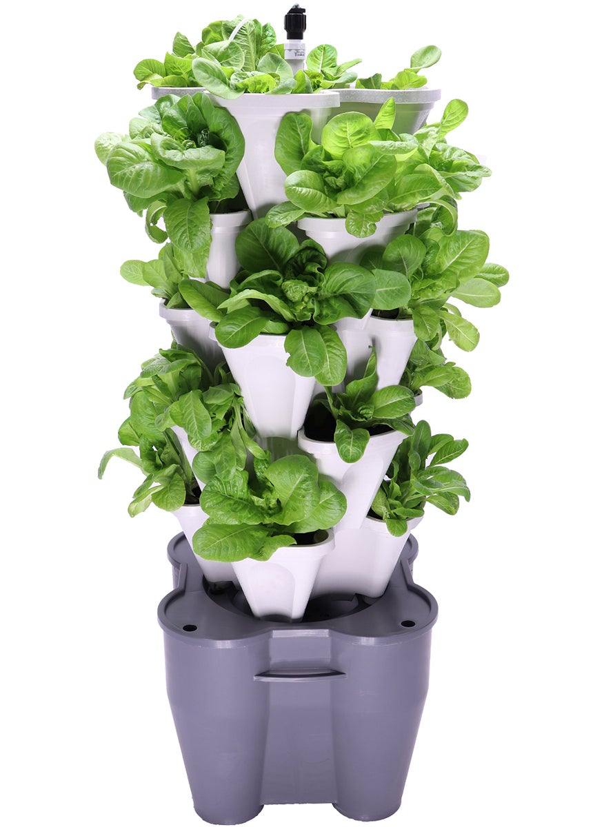 Mr. Stacky Mr Stacky Smart Farm  Automatic Self Watering Garden  Grow Fresh Healthy Food Virtually Anywhere Year Round  Soil or Hydroponic Vertical Tower Gardening System Standard Kit Stone 