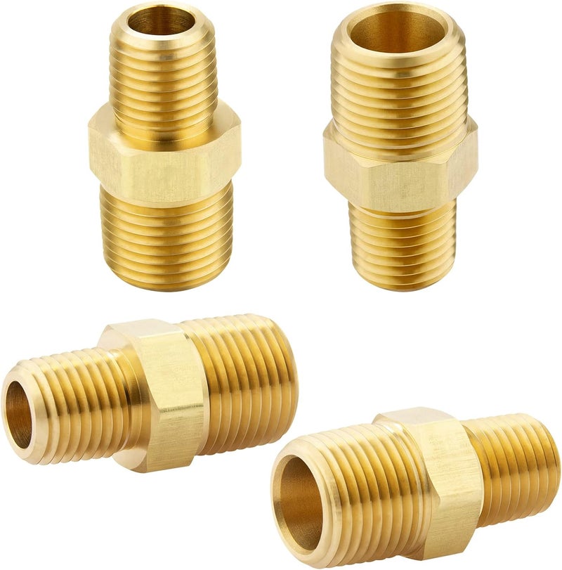 KOOTANS 3/8 NPT × 1/4 NPT ذكر نحاس صلب سداسي، محولات أنابيب نحاسية ثقيلة، موصلات تقليل 4 قطع - Image 1
