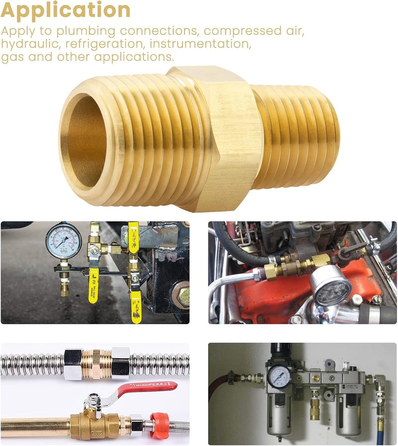 KOOTANS 3/8 NPT × 1/4 NPT ذكر نحاس صلب سداسي، محولات أنابيب نحاسية ثقيلة، موصلات تقليل 4 قطع - Image 5