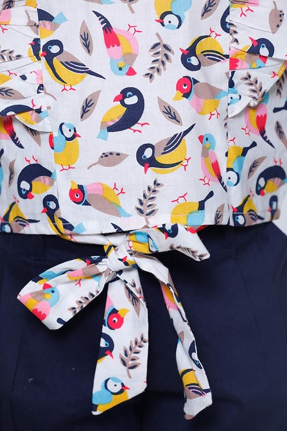 LILPICKS Bird Print ruffle top with Navy belted shorts Set - Image 4