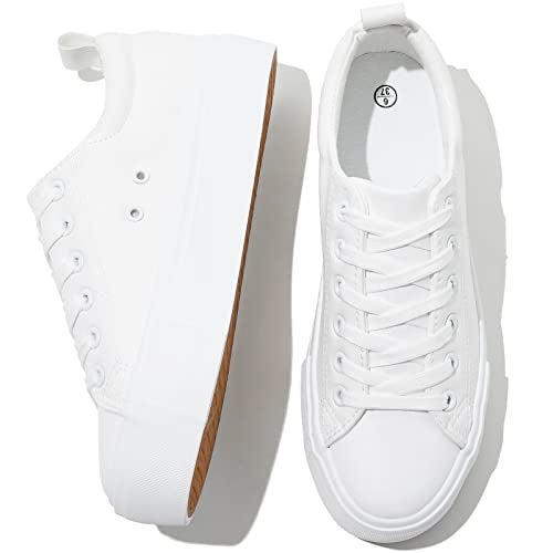 SERNIAL Womens White Platform Sneakers PU Leather Platform Shoes Walking Shoes for Women(White,US6) - Image 1
