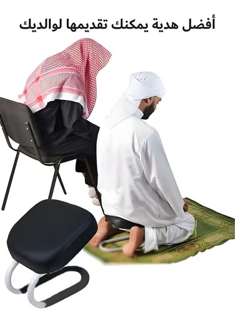 يوكا كرسي السجود هو كرسي صلاة للمسلمين - مقعد داعم للصلاة، مقعد جلدي مبطن، تصميم مريح لوضع الصلاة المريح، مقعد التأمل، مقعد الركوع للصلاة، كرسي اليوجا، أسود، 25 × 28 × 22.5 سم كرسي السجود من صلاة، راحة تدعم أثناء الصلاة - صنع بأيدي سعودية - Image 4