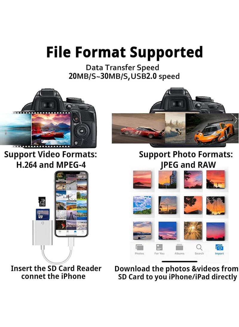 SD Lightning camera card reader suitable for iPhone and iPad, dual-slot storage card reader supports SD and TF cards, camera tracker, SD card adapter, small portable SD card reader. - Image 4