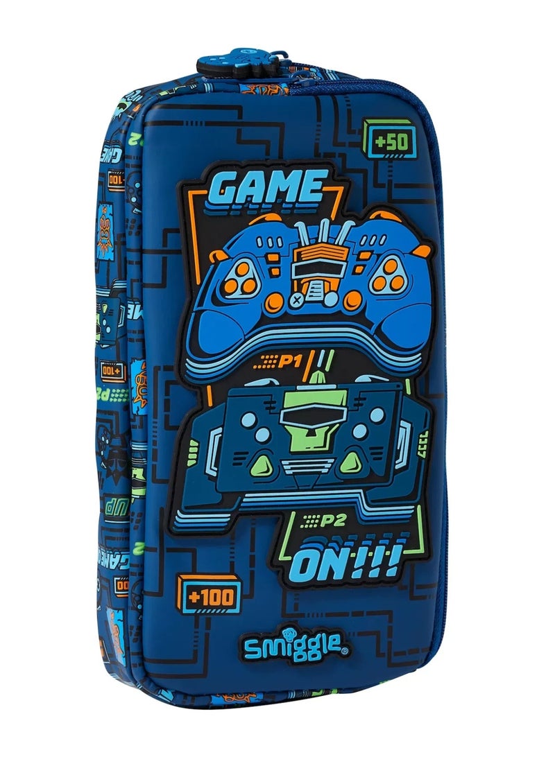 Blue Gaming Controller Double-Decker Pencil Case | Two-Layer Zipper Pen Holder - Image 1