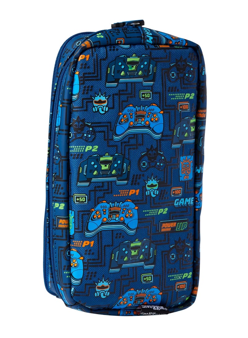 Blue Gaming Controller Double-Decker Pencil Case | Two-Layer Zipper Pen Holder - Image 2