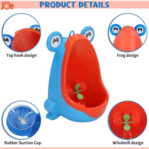 JUNIOR JOE Children's Urinal for Boy Standing Potty Training, Portable Wall Pee Trainer Urinal for Baby Boys Kids Toddler (Frog-RED Blue) - Image 3