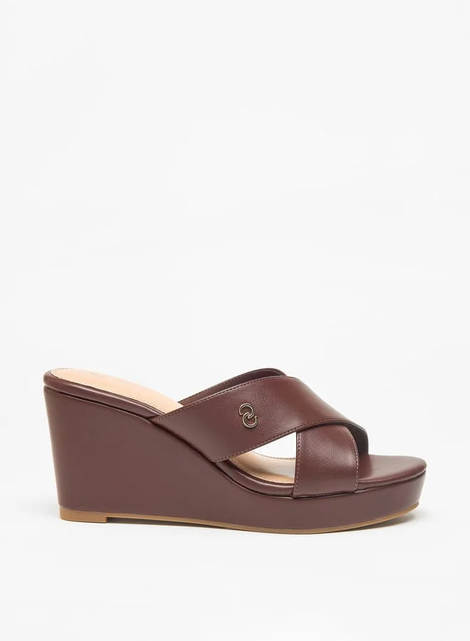 Celeste Women's Solid Slip-On Wedge Sandals with Cross Strap