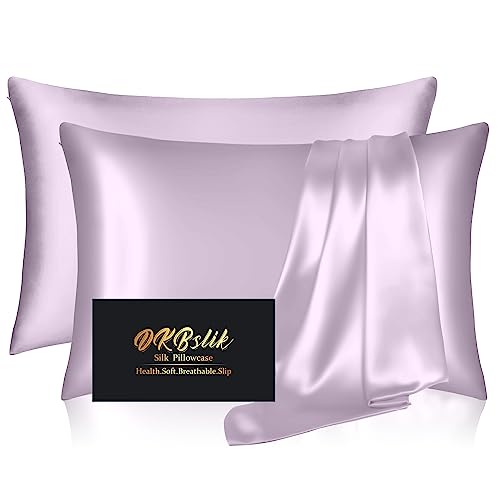 DKBslik Silk Pillowcase 2 Pack Natural Mulberry Silk Pillow Case Anti Acne Silk Pillowcase for Hair and Skin King Size Silk Satin Pillowcase Set of 2 with Hidden Zipper Gifts for Women Men Lavender - Image 1